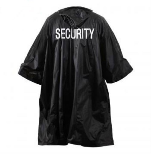 Security bouncer black raincoat poncho rain jacket security silk screen