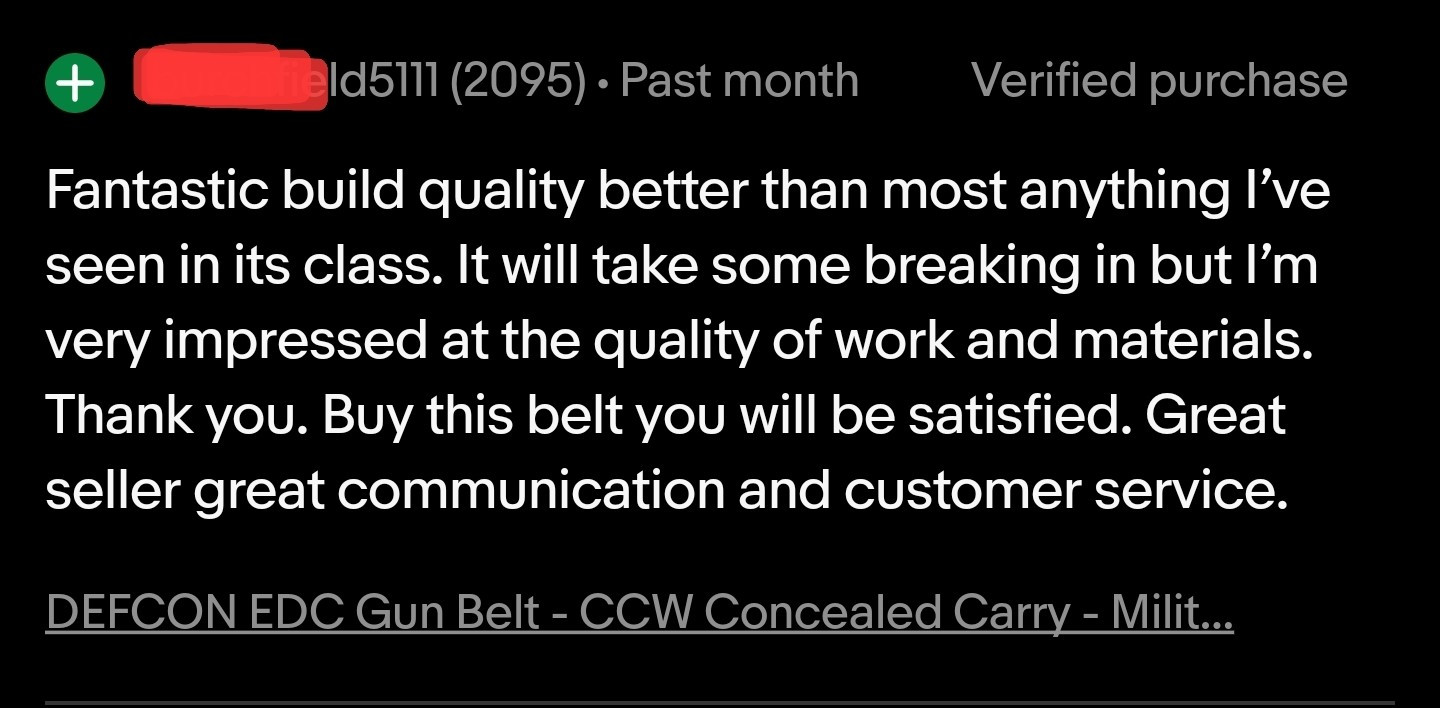 DEFCON EDC Gun Belt - CCW Concealed Carry - Military Tactical Riggers - USA MADE