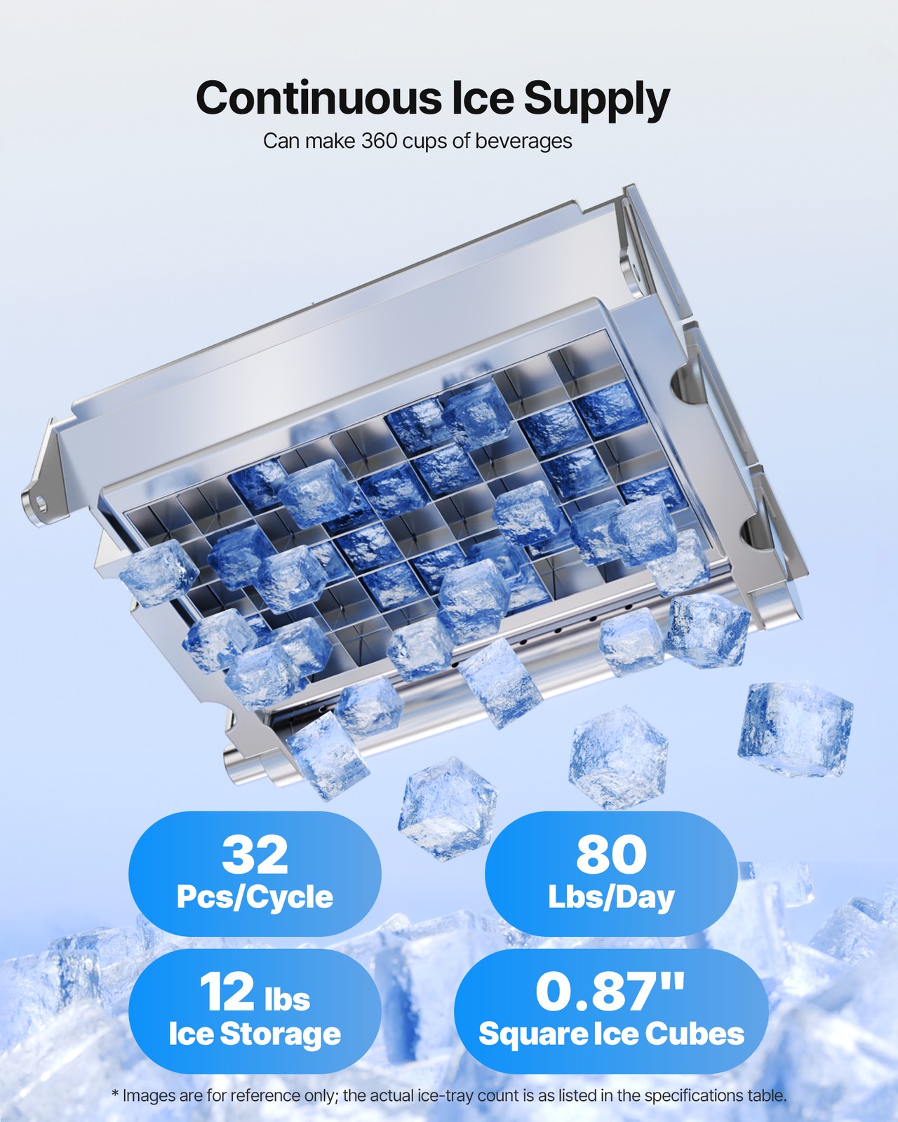 VEVOR Commercial Ice Maker 80lbs/24h Ice Machine 12Lbs Storage Bar Restaurant