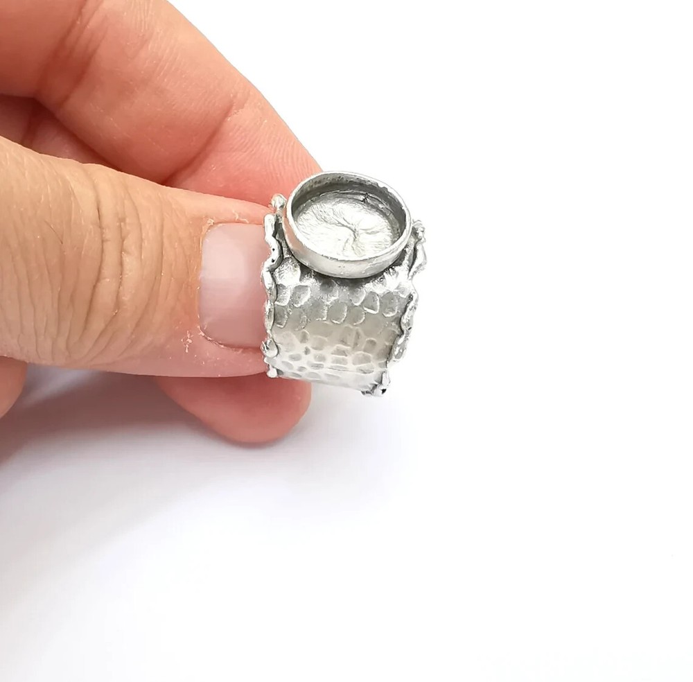 Hammered Ring Setting Resin Ring Blank Cabochon Mounting Adjustable Dried Flower