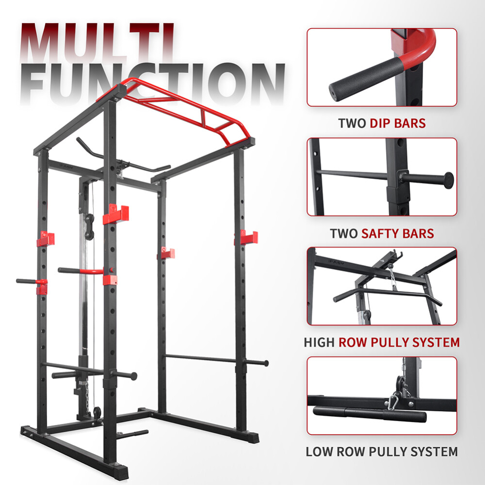 1000Lbs Capacity Multi-Functional Power Rack w Adjustable Pullup Squat Rack
