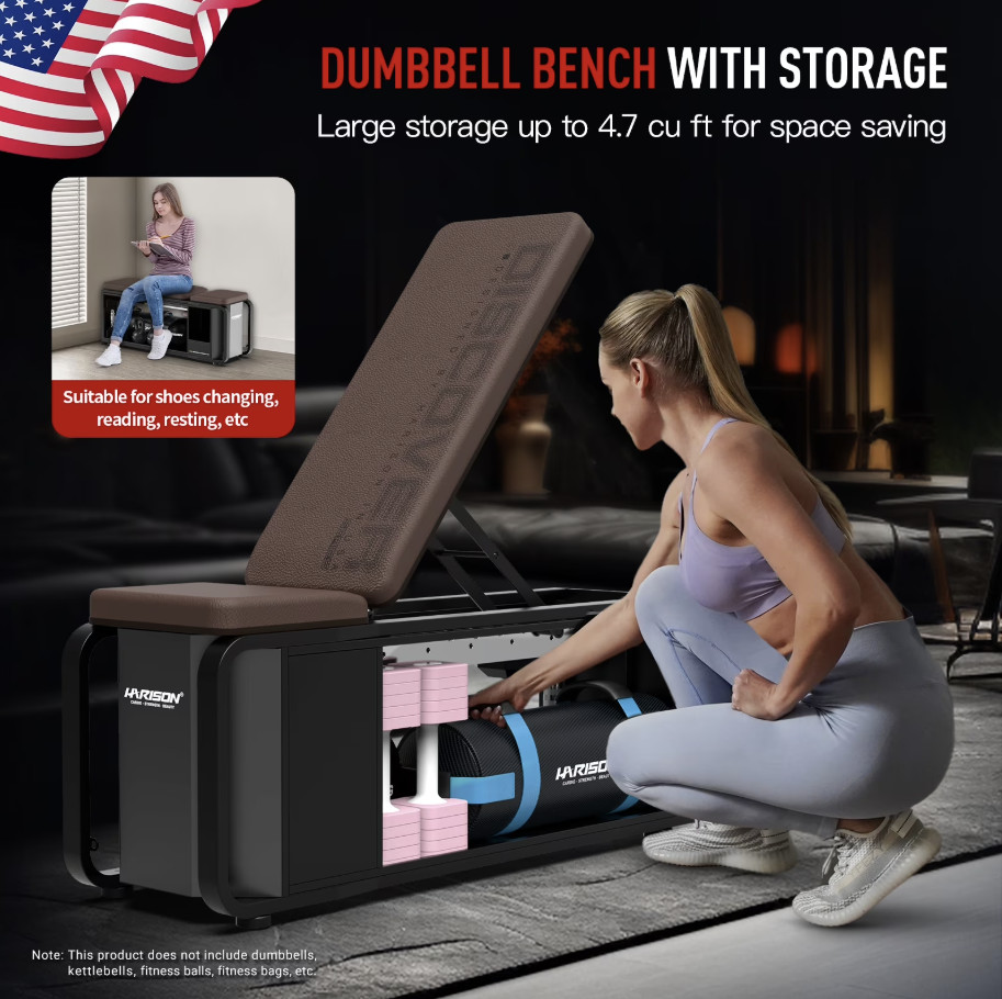 HARISON Adjustable Weight Bench with Dumbbell Storage, Multipurpose Gym Bench