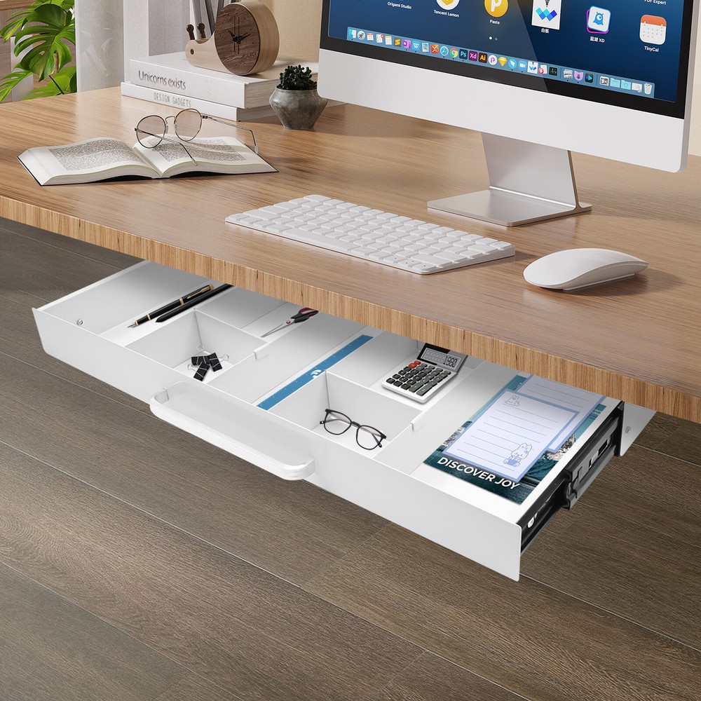 21.5" Under Desk Mounted Sliding Pull-out Drawer For Standing Desks White