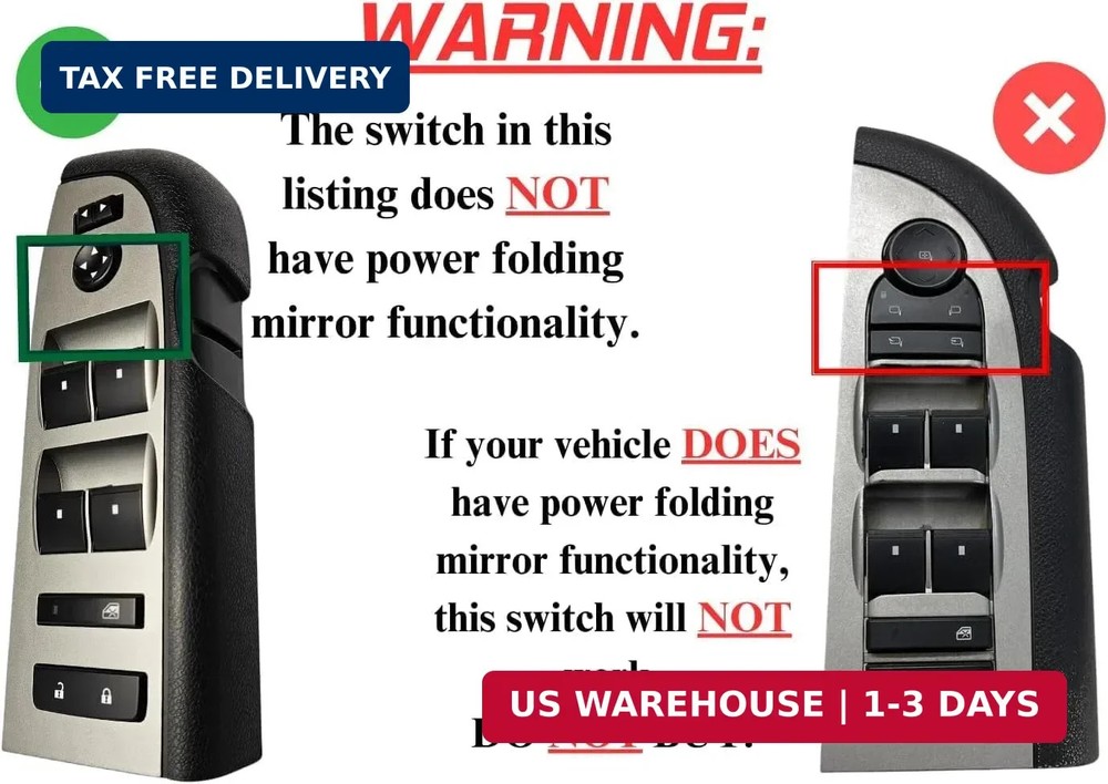 Window Switch Master Switch, Gray Bezel, Lock, & Mirror for 2010-2013 Chevrolet