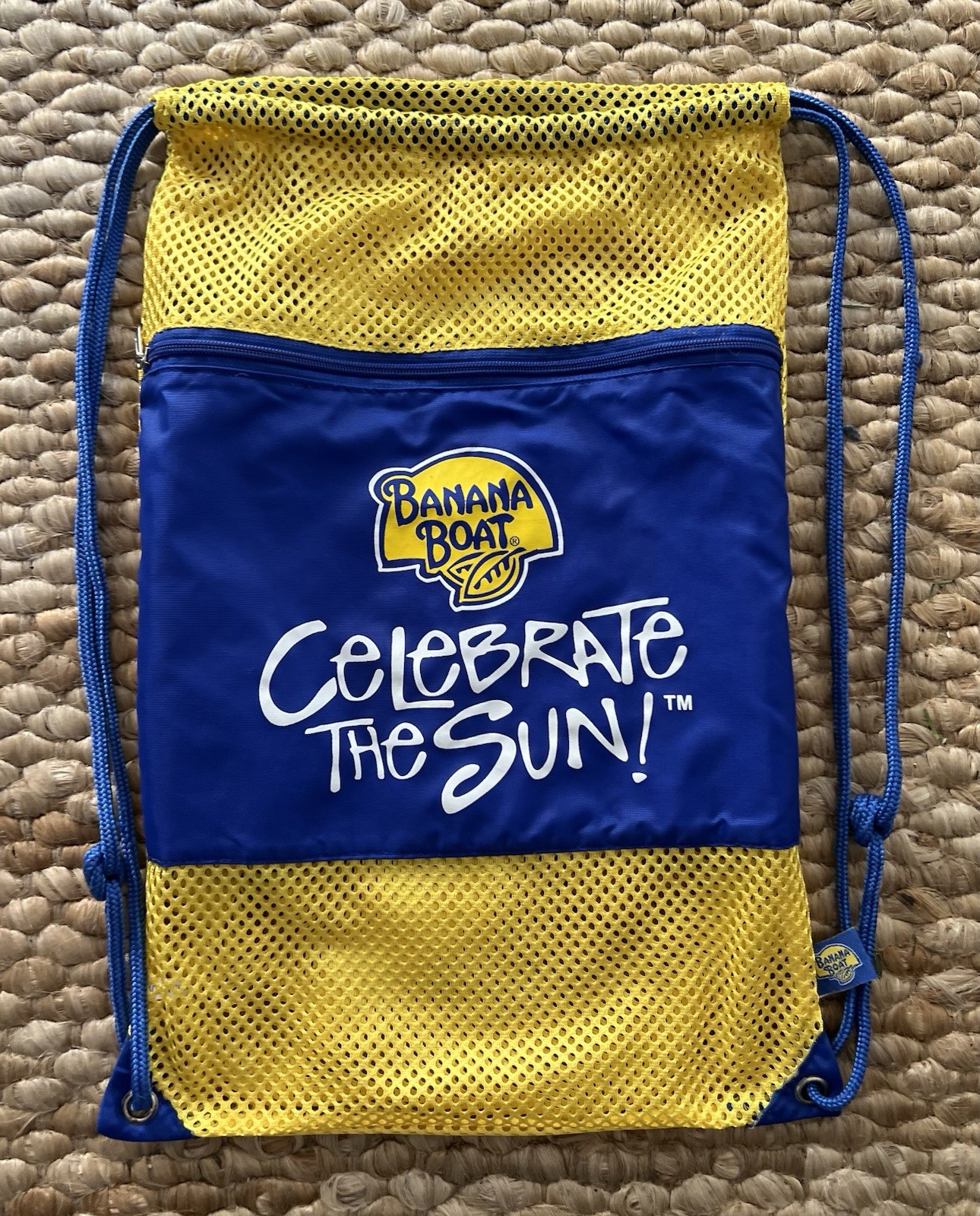 Banana Boat "Celebrate The Sun" Yellow/Blue Mesh Mask Fin Snorkle Backpack Bag