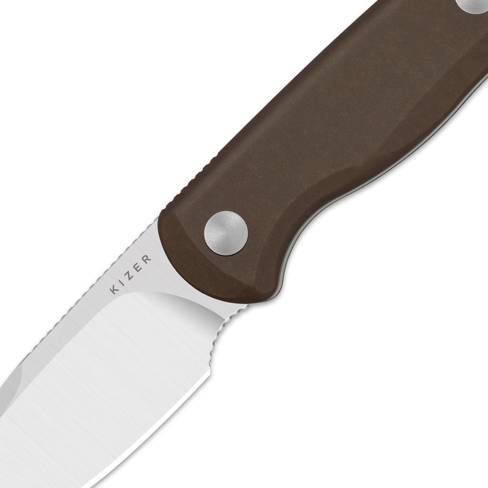 Kizer Drop Bear Fix Drop Point Fixed Knife 14C28N Blade Micarta Handle + Sheath