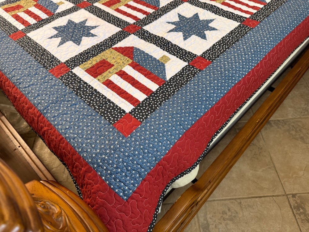 Queen size machine pieced and quilted Patchwork quilt / #6-E1-2
