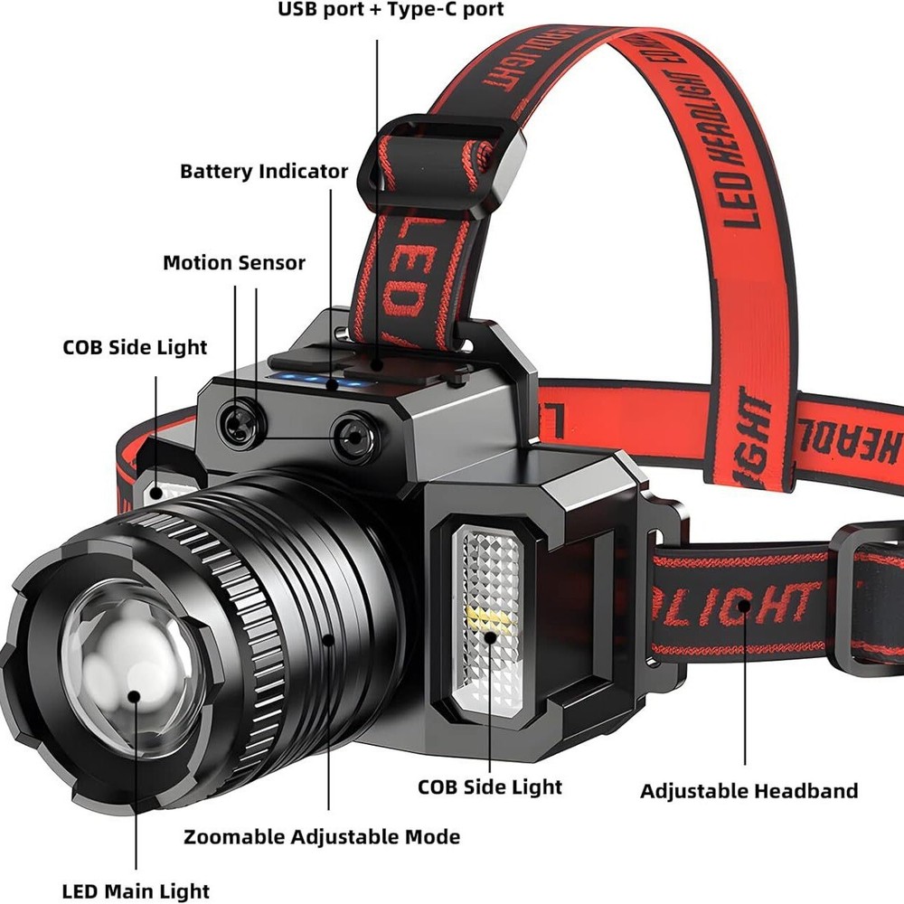 Super Bright Induction Headlamp Rechargeable Headlight Head Torch Work Flashligh