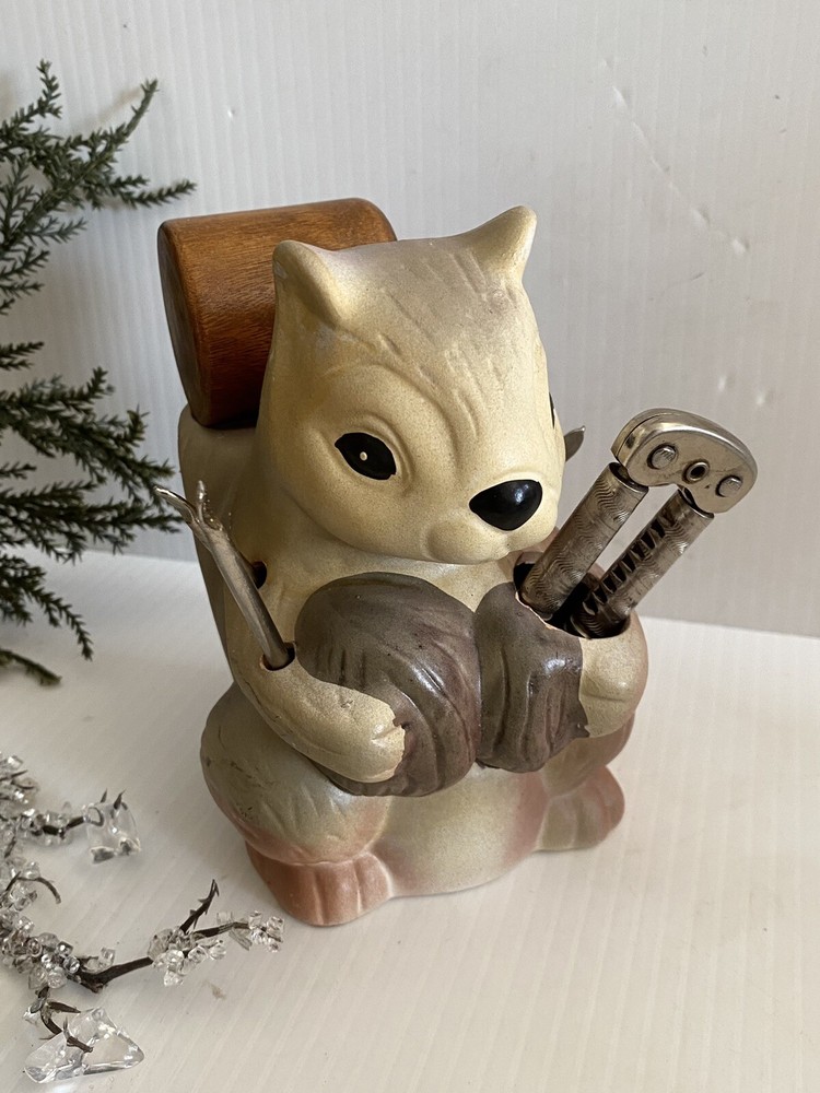 Nutcracker Squirrel Figurine & Pick Holder Picks And Nut Crackers Vtg Decor Read