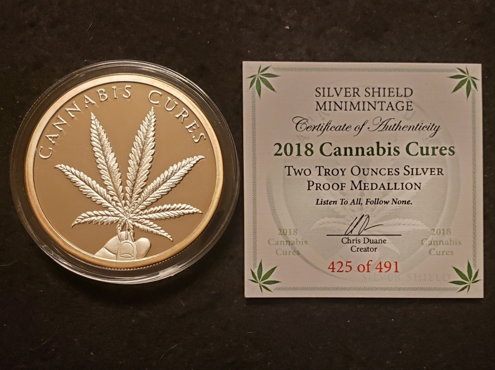 2018 Silver Shield Minimintage 2 oz. Cannabis Cures Proof Round