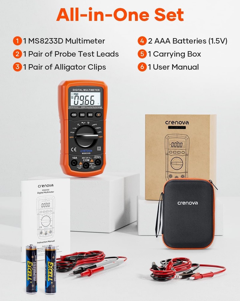 Crenova MS8233D Multimeter 6000 Counts Digital Multimeter DC AC Volt Meter Ohm V