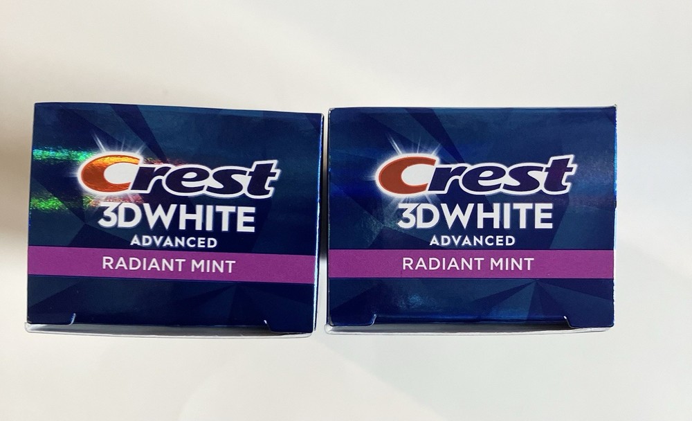 2 Pack Crest 3D White Advanced Radiant Mint Toothpaste 2.4 oz Each Exp. 2/28