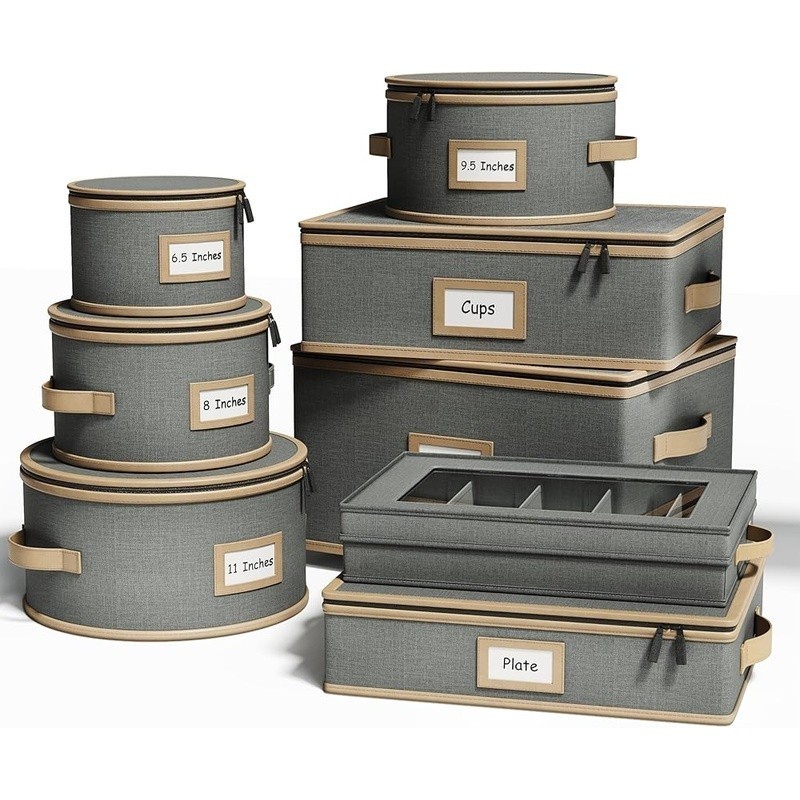 5 Piece Hard Shell China Storage Set Stackable Dish Organizer Padded Protection