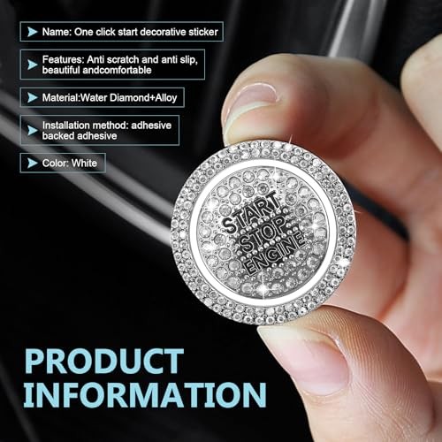 2 PCS Bling Push to Start Button Cover, Crystal Key Ignition Decorative