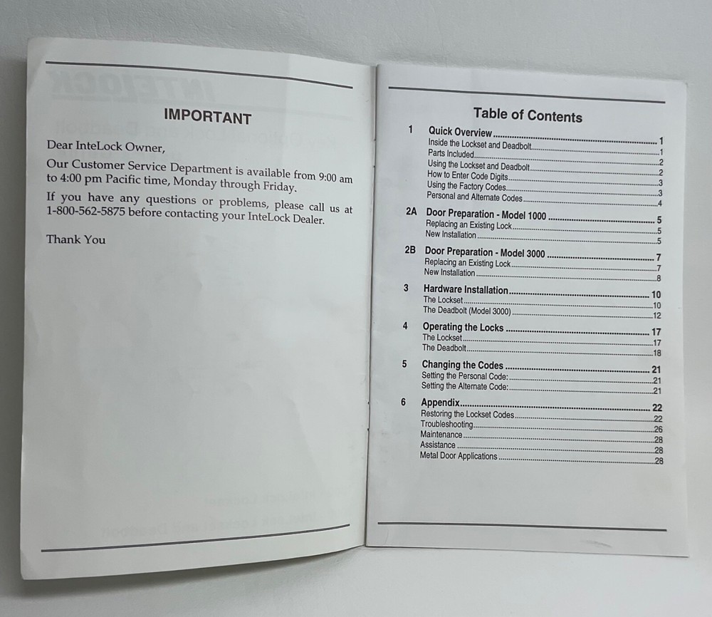 Intelock Key Optional Lock and Deadbolt User’s Guide Models 1000 3000 30 pages