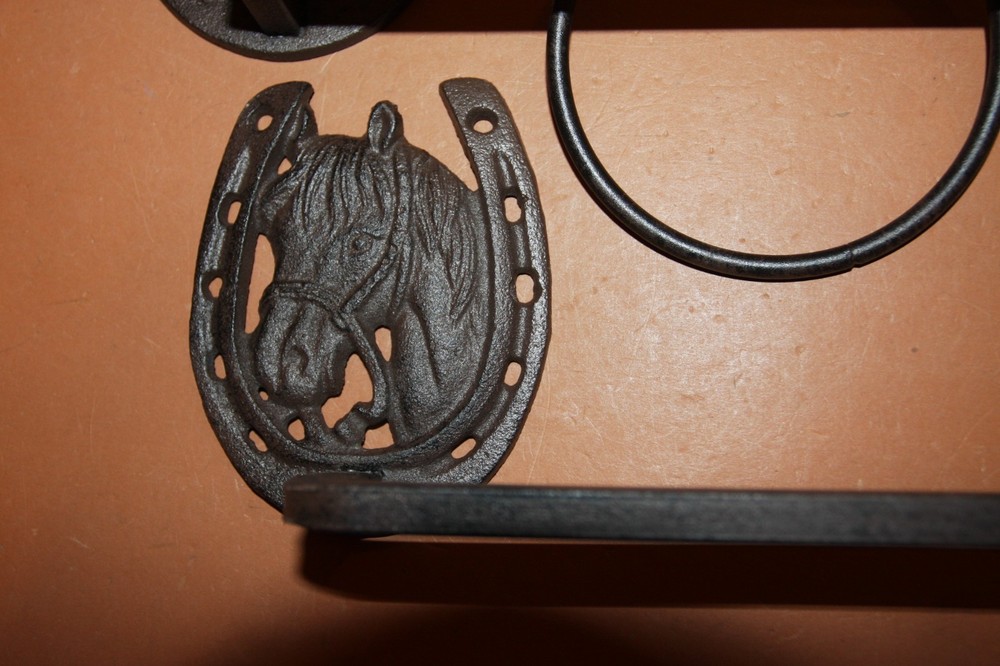 (3) Western Horse Bath Set Solid Cast Iron Towel Bar Ring