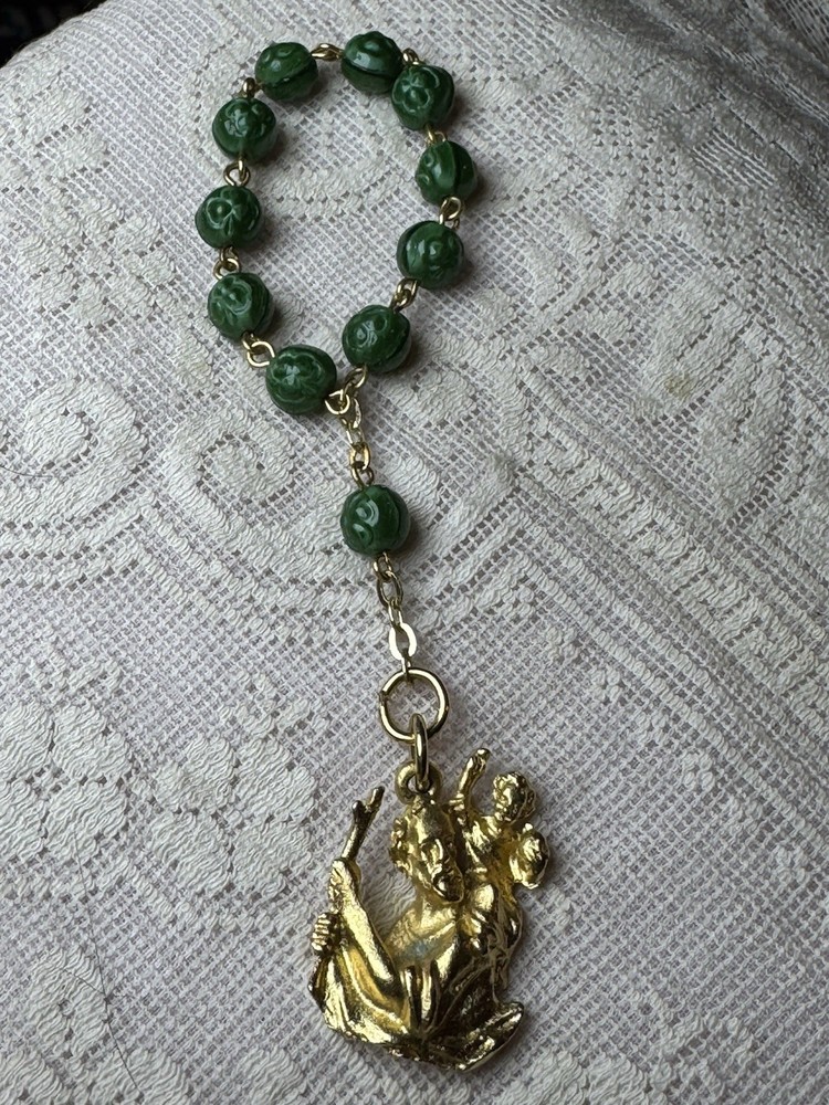 Vintage Green St Christopher Catholic Devotional Chaplet Rosary