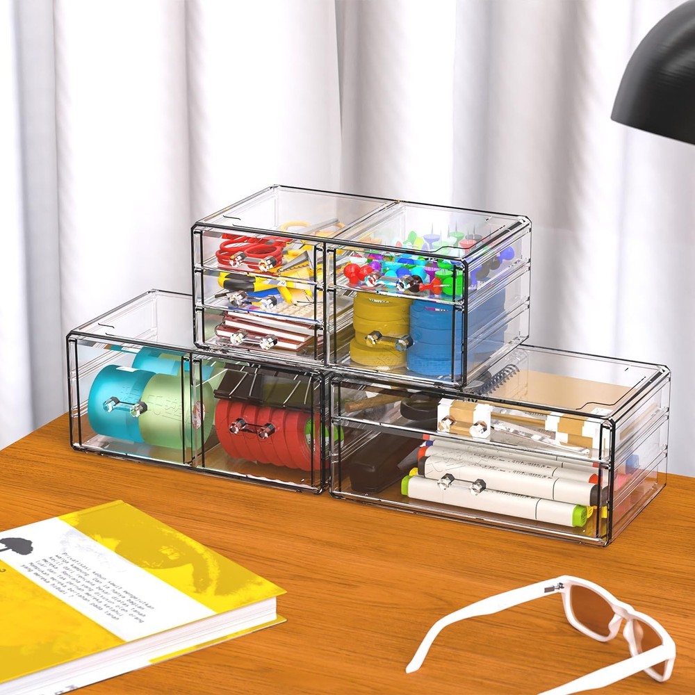 Cq acrylic Clear Stackable Storage Drawers,Plastic Makeup Organizer and Bathr...