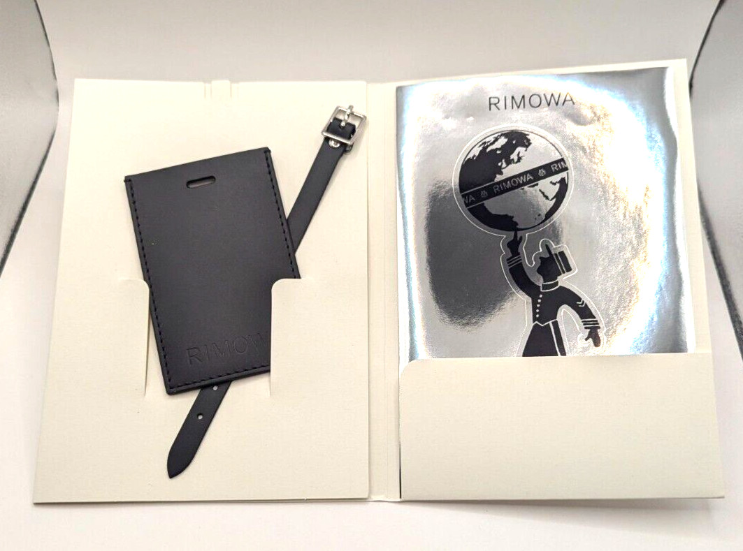 RIMOWA Black Leather Travel Luggage Tag Name Card w/ Strap Box Nearly Mint