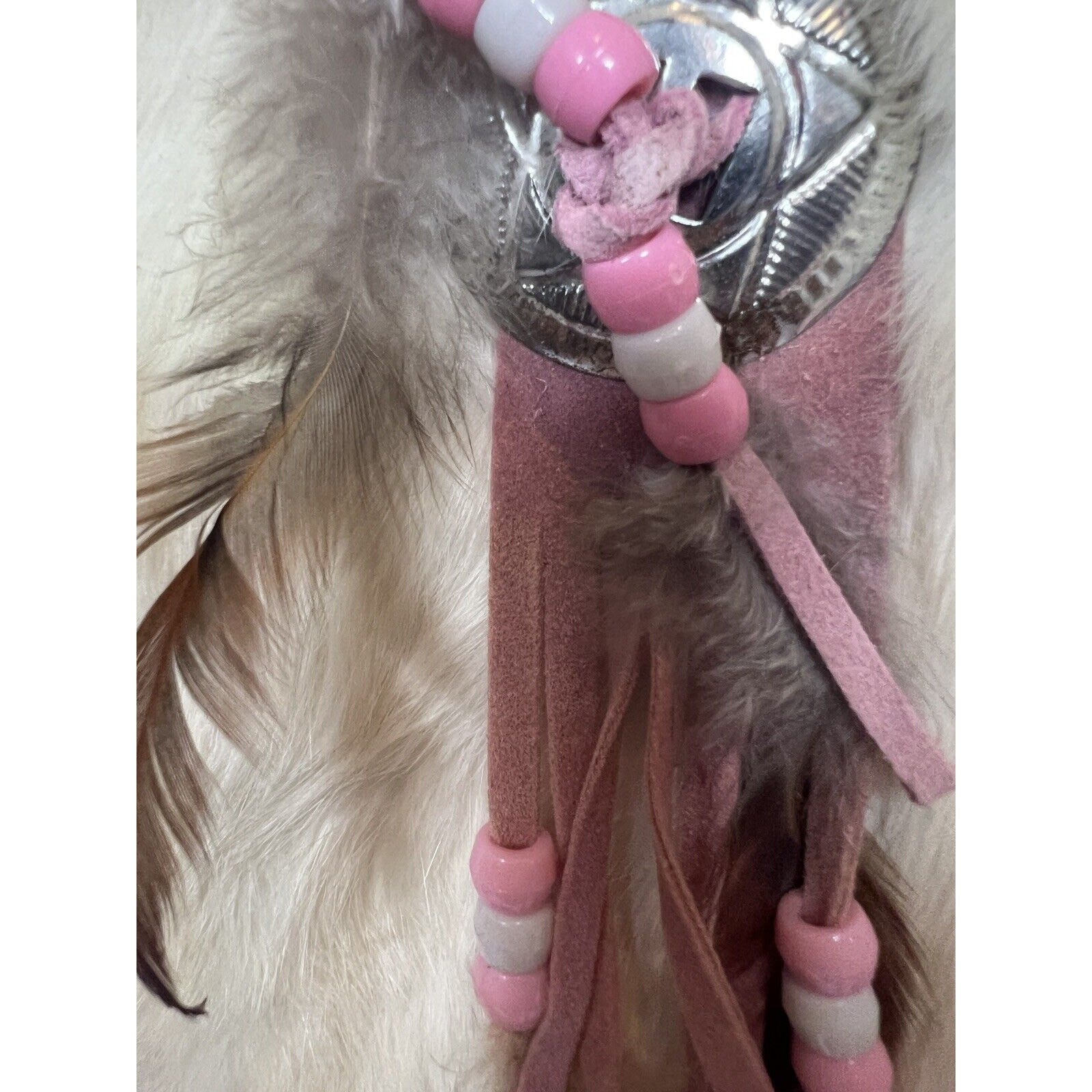 Dream Catcher Suede Leather Fur Feathers Pink 9"