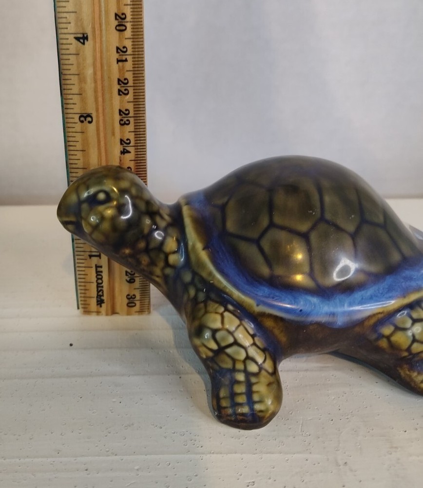 Ceramic Turtle Tortoise Green Blue Edge Shell Condition Issue Glaze Spot