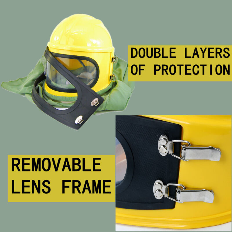 AIR FED Supplied Safety Sandblast Helmet Sand Blast Hood Protector Yellow+10Lens