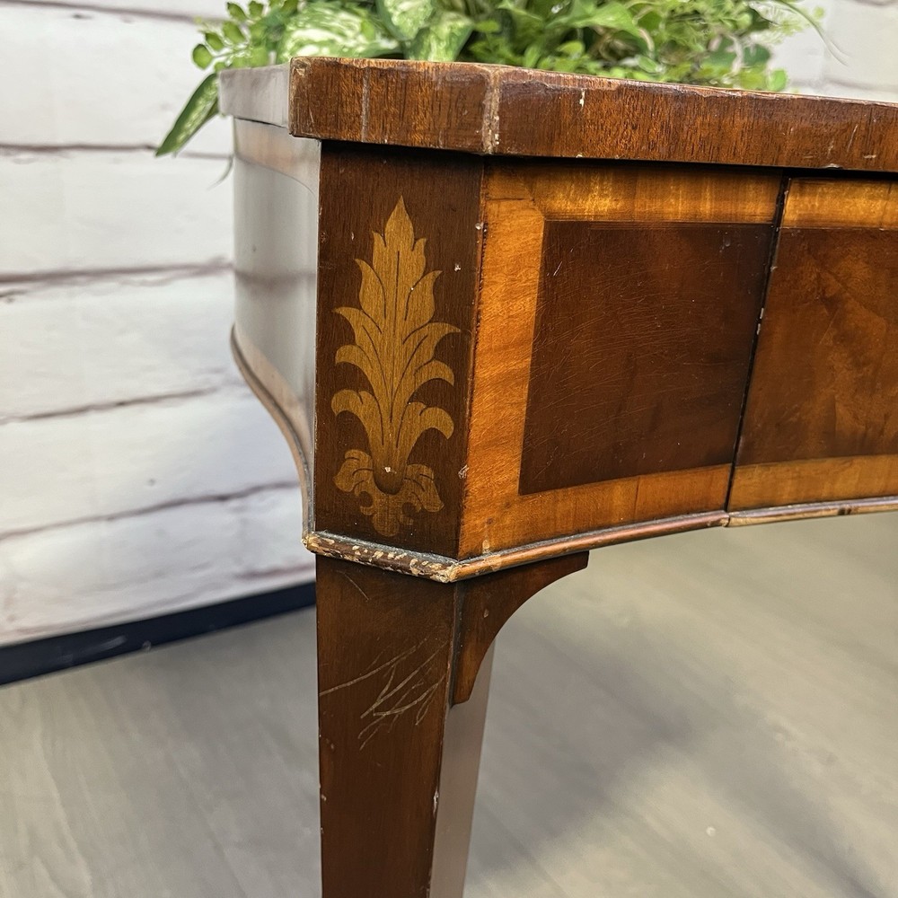Rare ATQ Regency Style Leather Top Triangular Side Table W/Drawer Brass Pocket