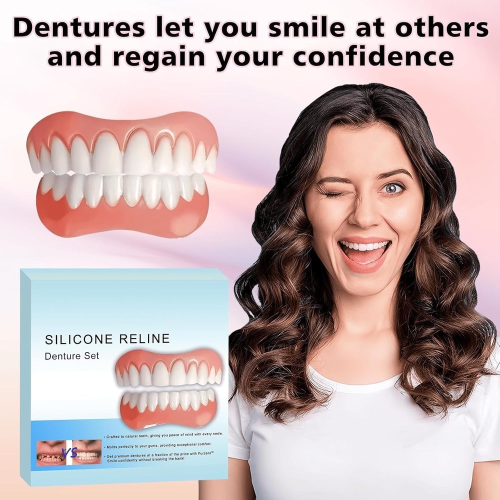 Silicone Reline Denture Set for Upper and Lower Teeth, Soft Comfortable Veneers