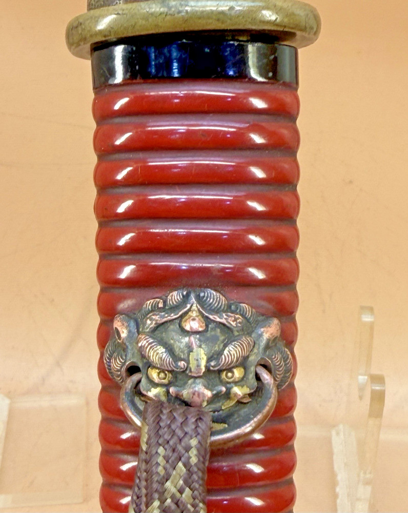 Japanese Edo Red Lacquer Tanto, Signed Blade & Complete Fitting Set