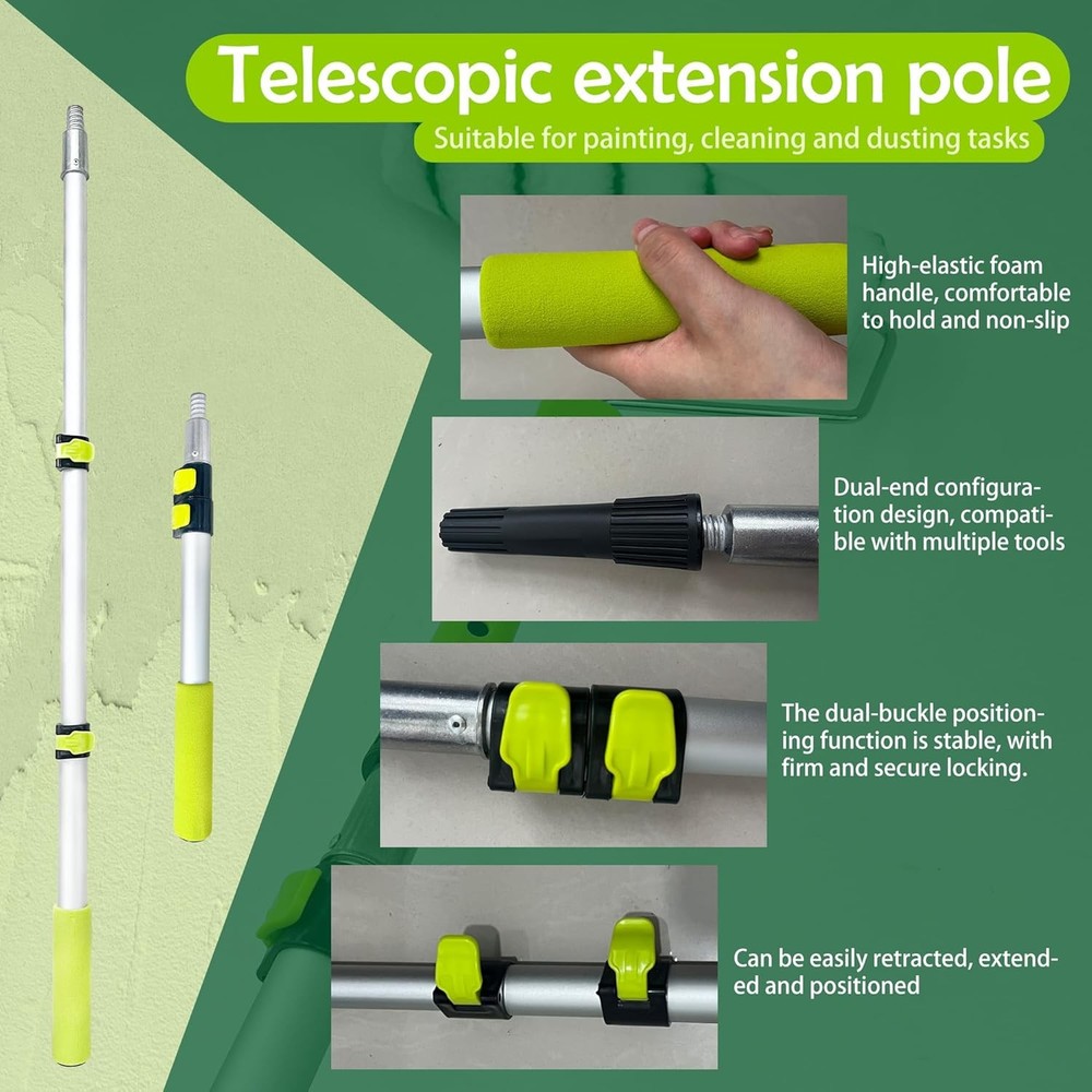 Paint Roller Kit with Extension Pole, 28 PCS Set, 2-4 Ft Pole, 4"9" Paint Roller