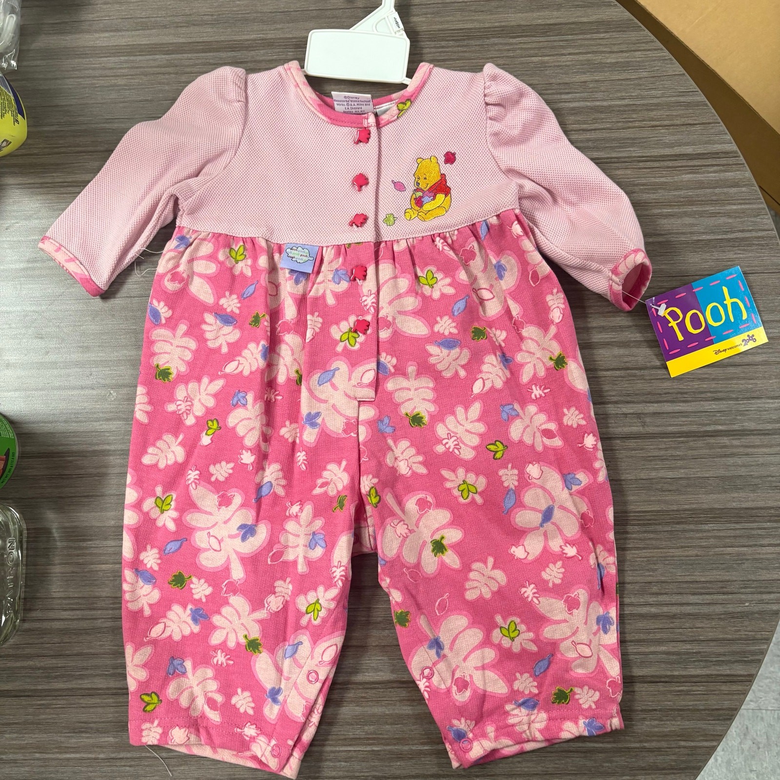 Disney Pooh 6/9 M Baby Romper – Pink Floral Y2K Footed Outfit