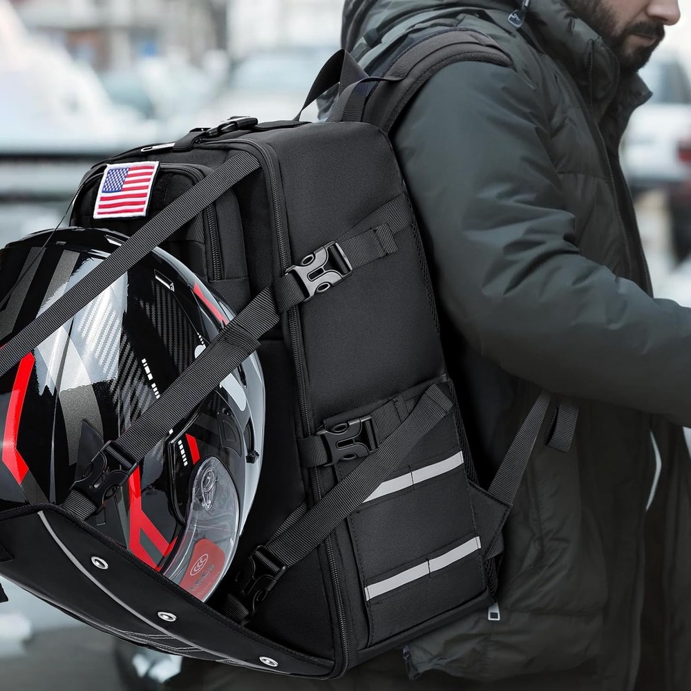 Motorcycle Backpack Helmet Bag, Large Capacity Waterproof for Small, Black