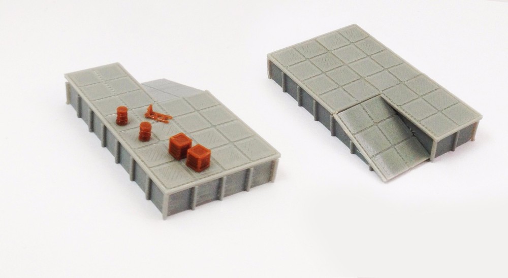 Outland Models Train Railway Platform  Loading Dock (wide) x2 w Goods Z Scale