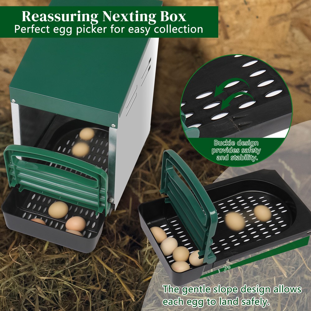 Single Roll Out Chicken Nesting Box with Plastic Basket Chicken Coop Box Green