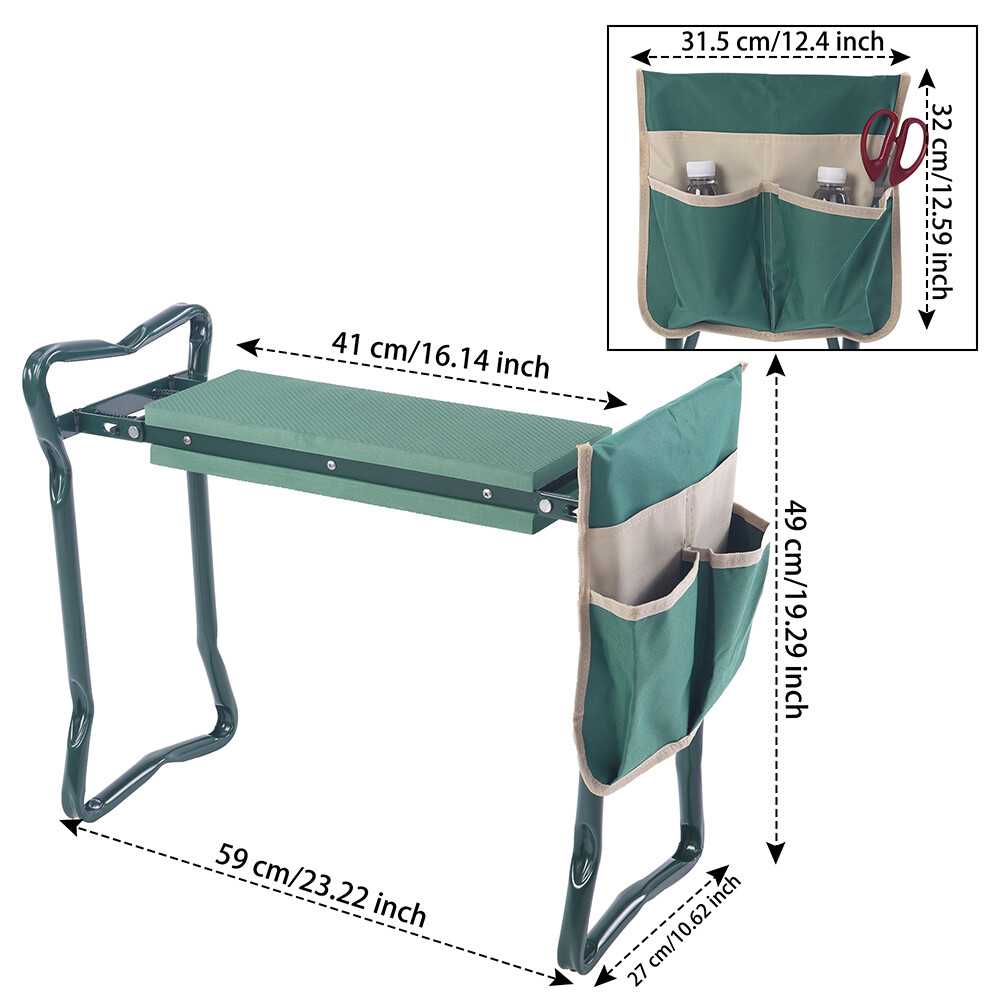 Dual Function Folding Garden Kneeler Stool with Tool Bag and Soft Cushion Pad