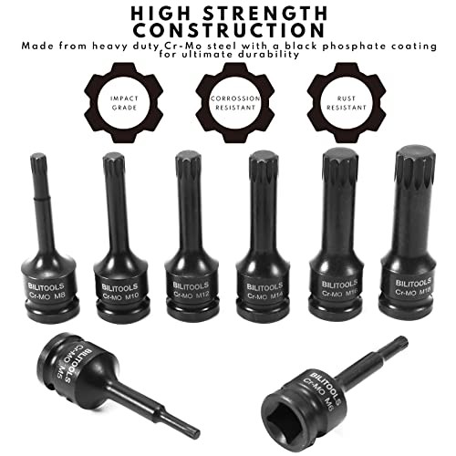 8-Piece Impact XZN Triple Square Xzn Triple Square Spline Bit Socket Set