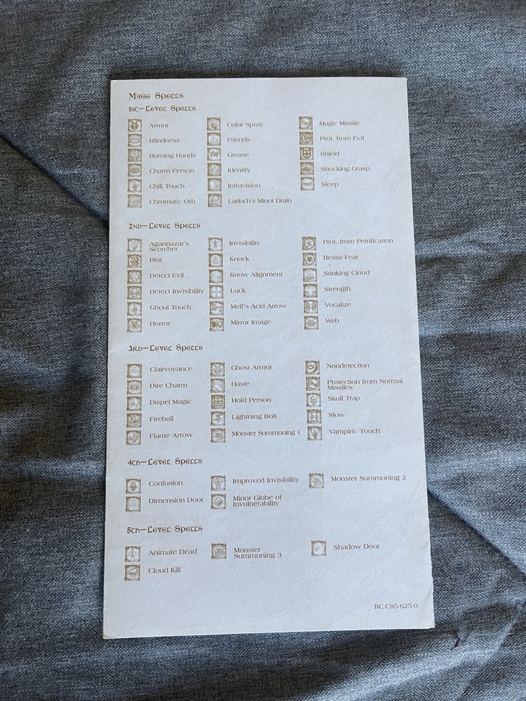 Forgotten Realms Baldurs Gate Quick Reference Card - Good Shape