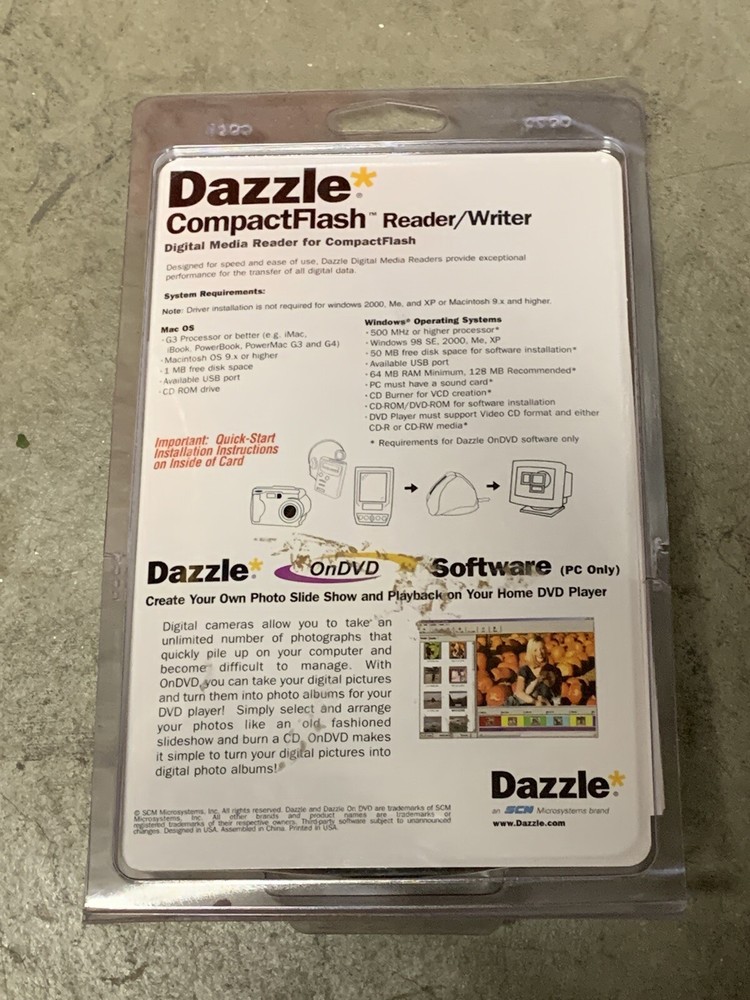 Dazzle CompactFlash Reader/Writer Digital Media Reader Software DM-8000 NEW