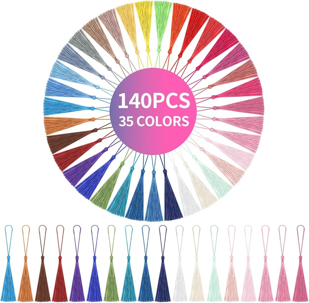 140pcs Multi-color Polyester Silk Tassels for Crafts, Bookmarks,