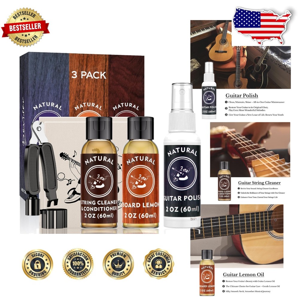 Professional Guitar Maintenance Bundle: Deviser Polish, Oil, Winder, Cleaner