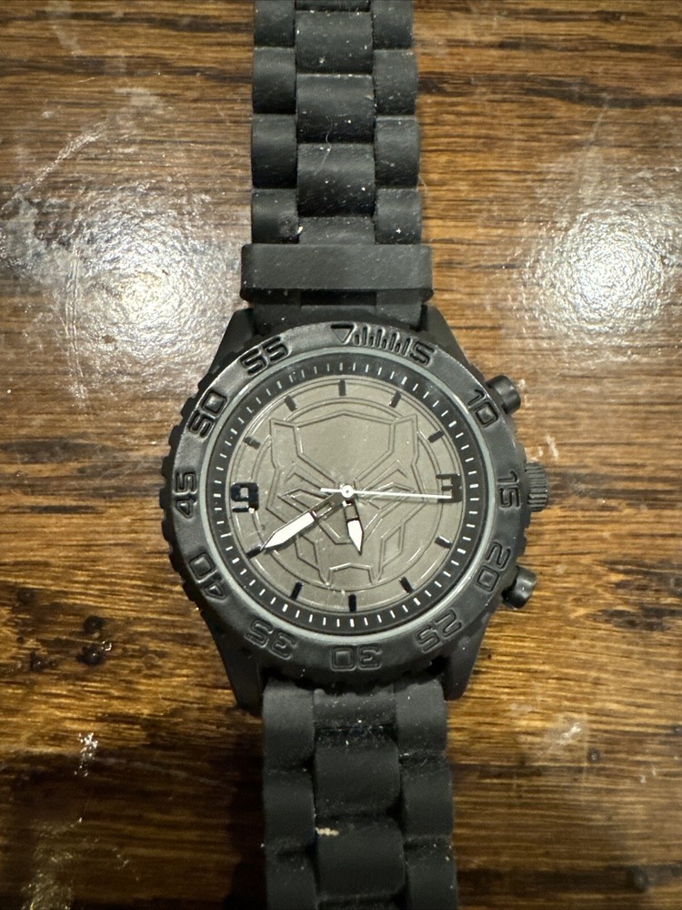 Marvel Comics Black Panther Wrist Watch Silicone All Black Needs Battery