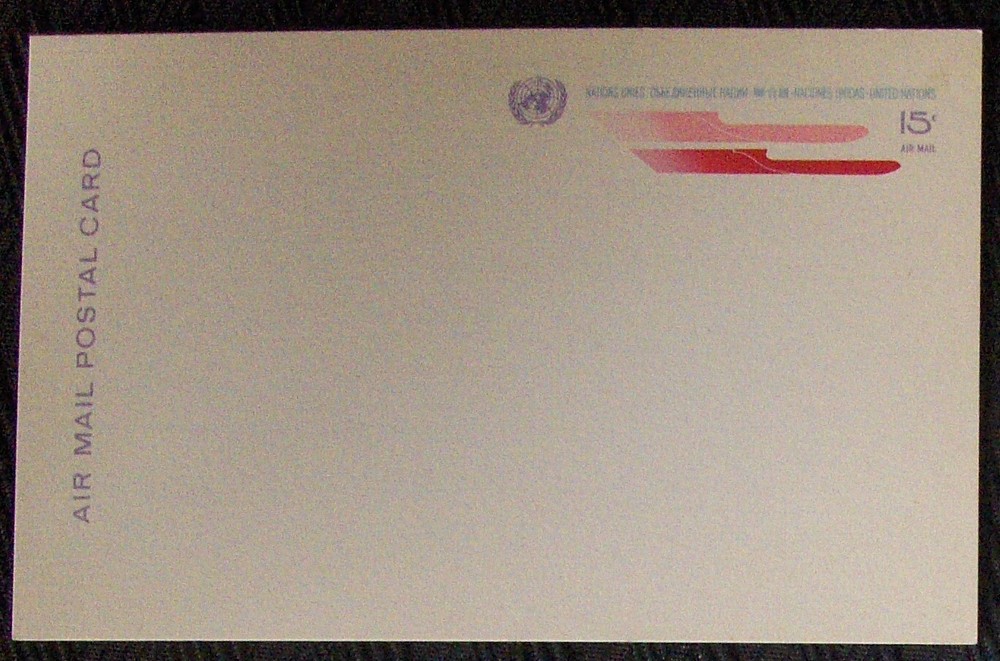 UNITED NATIONS 15¢ Air Mail postcard.