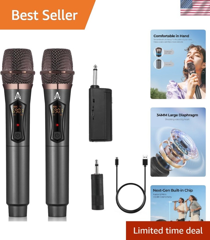 Wireless Microphones with Rechargeable Receiver - 50H Use, 200ft Range