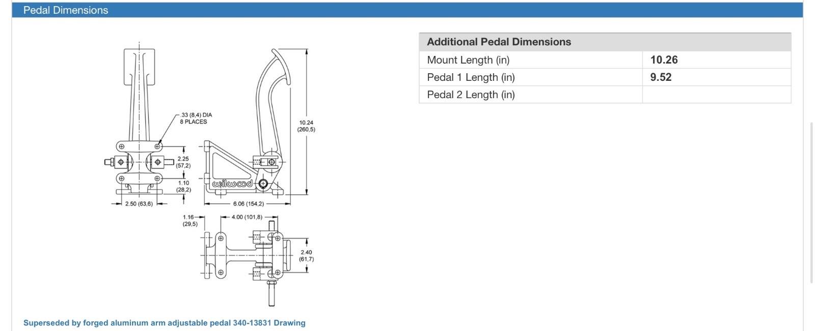 Wilwood Floor Mount Brake Pedal, Balance Bar Pedal Assembly, Aluminum Dual 6:1