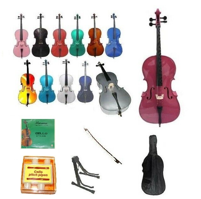 New Cello,Bag,Bow,Strings,Bridge,Tuner,Stand  1/4,  1/8 for Beginner Student