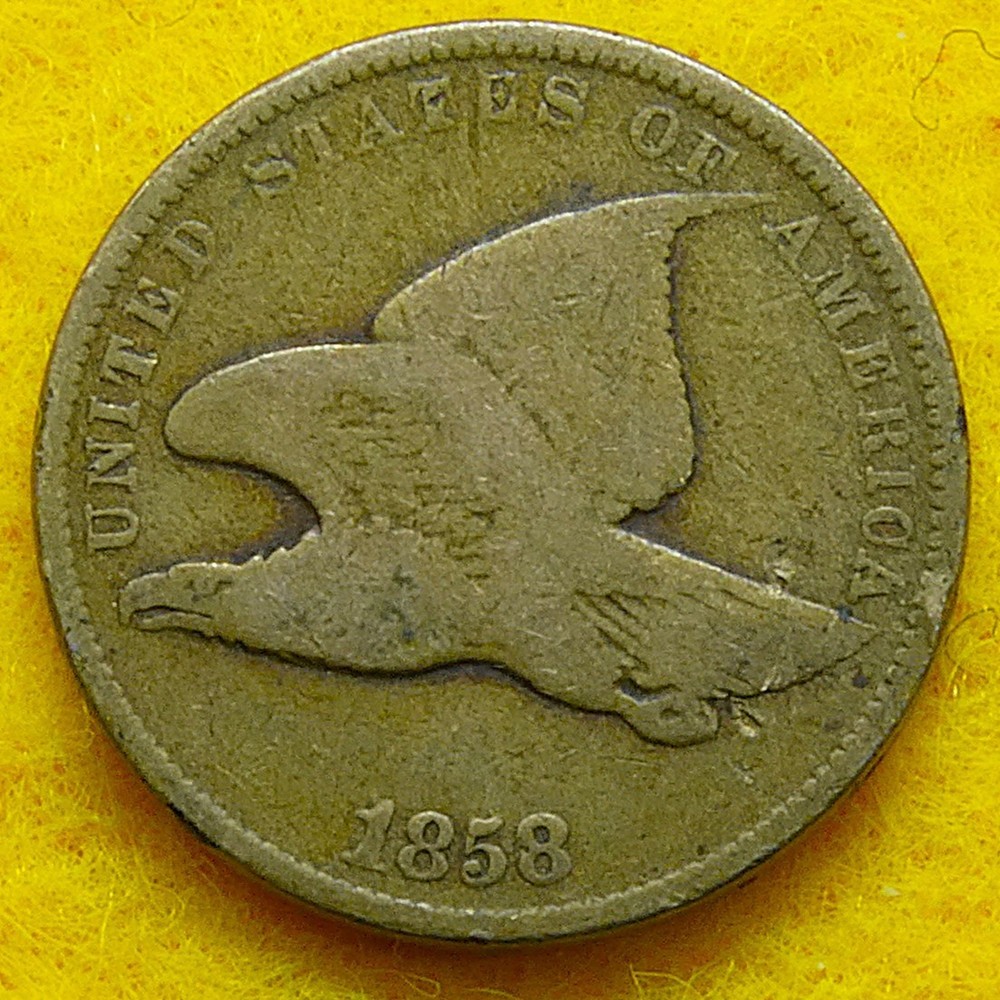 1858 Small Letters Flying Eagle Cent with full eagle and some feather detail