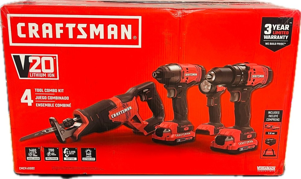 NEW!!!Craftsman V20 Max 4-Tool Power Tool Combo Kit with Soft Case