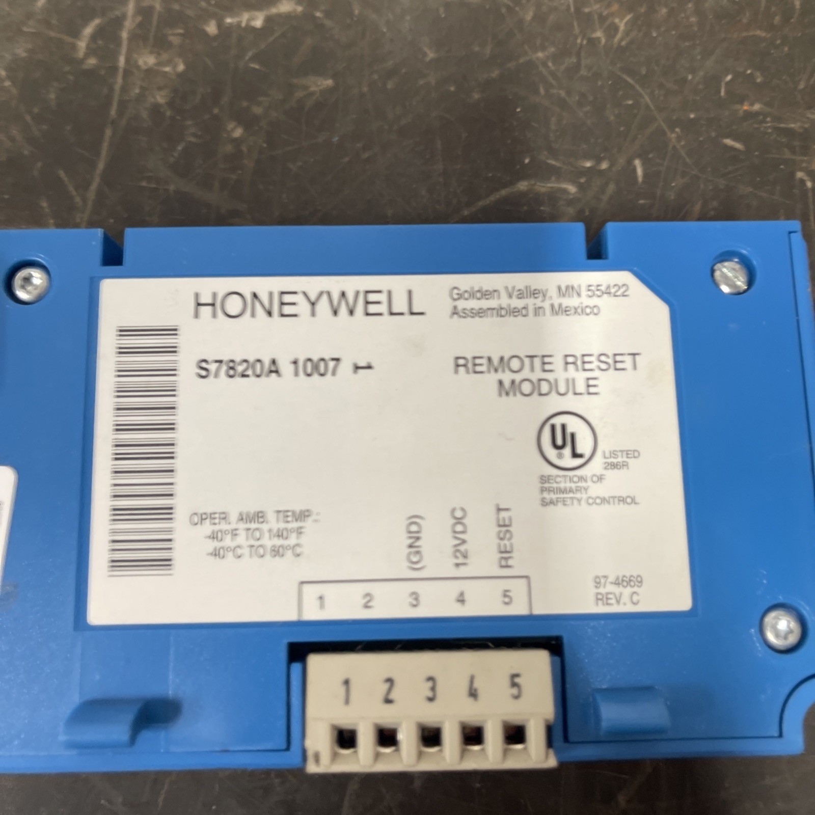 HONEYWELL REMOTE RESET MODULE S7820A1007 12V -40-140 DEGREE F IGNITION BURNER CO