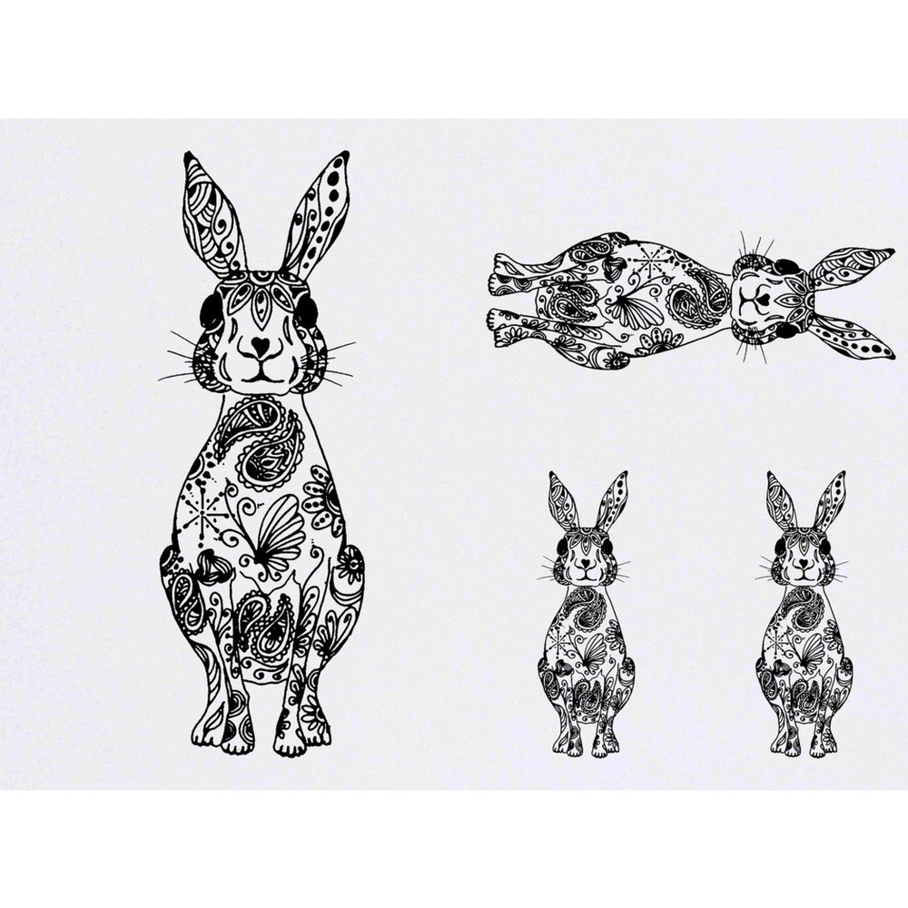 4 x 'Patterned Hare' Temporary Tattoos / Transfers (TO00049165)