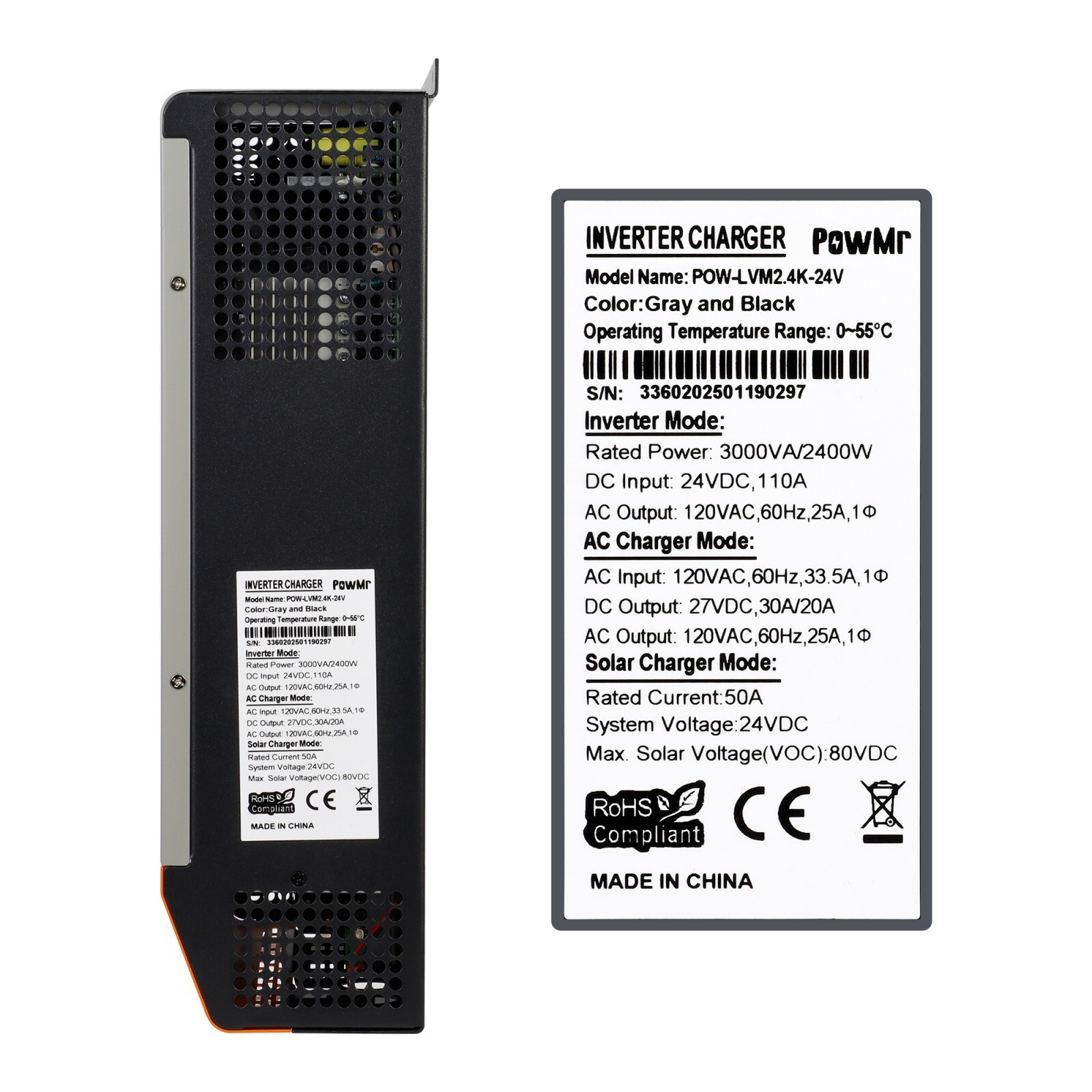 2400W 24V Solar Inverter Hybrid 110V/120V Off Grid 80A Charge Controller PV 80V